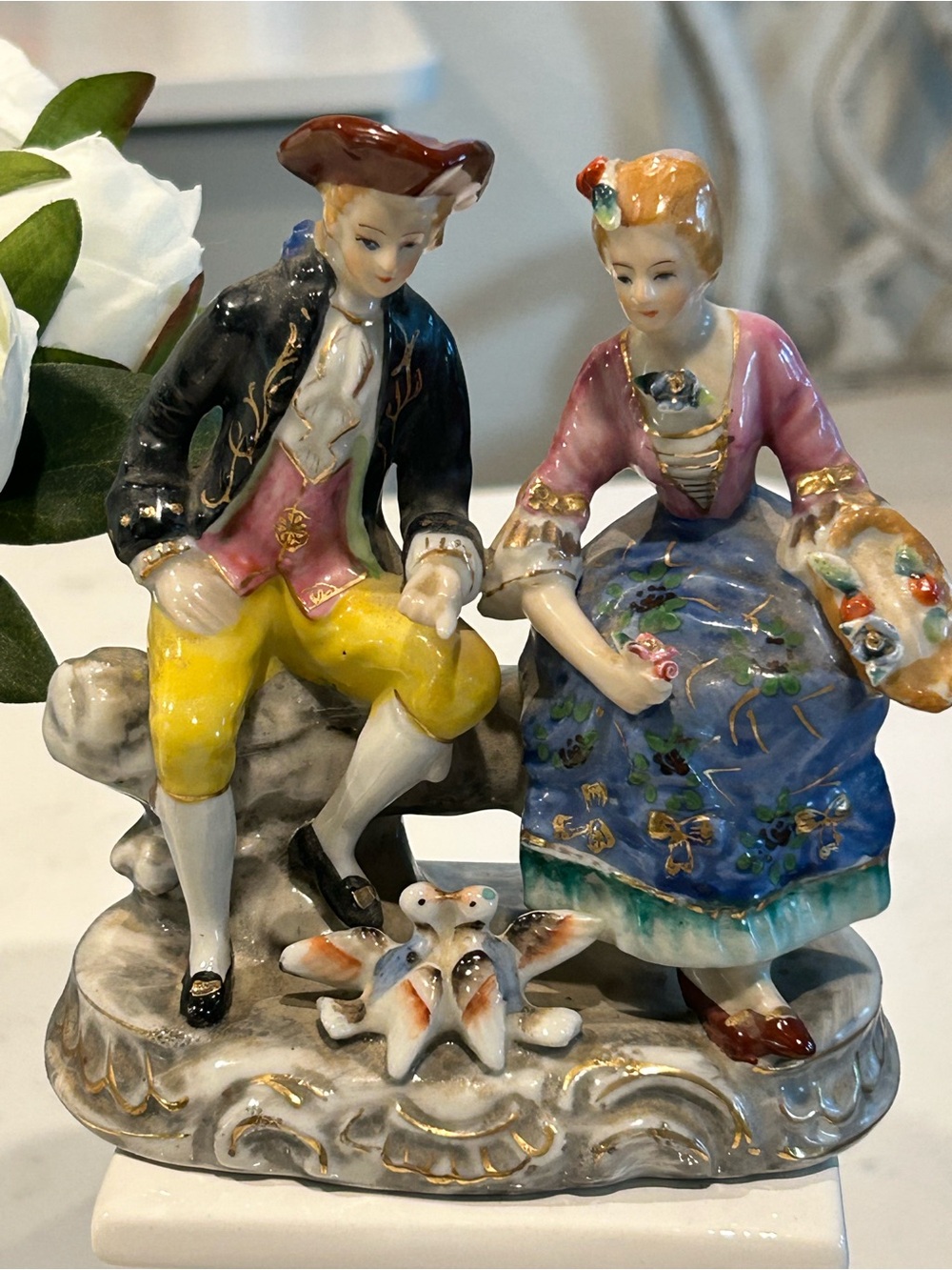 Vintage Courting Couple with Lovebirds~Occupied Japan